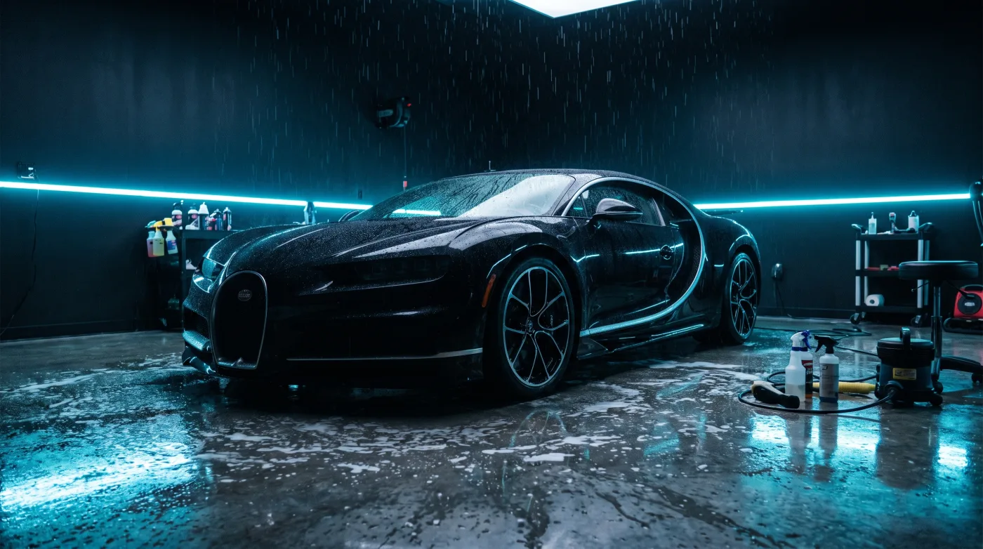 Чёрный суперкар после детейлинга в студии BeClean Detailing в Таллинне